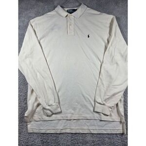 Polo Ralph Lauren Polo Shirt XL Cream Mens Long Sleeve Pique Cotton Logo